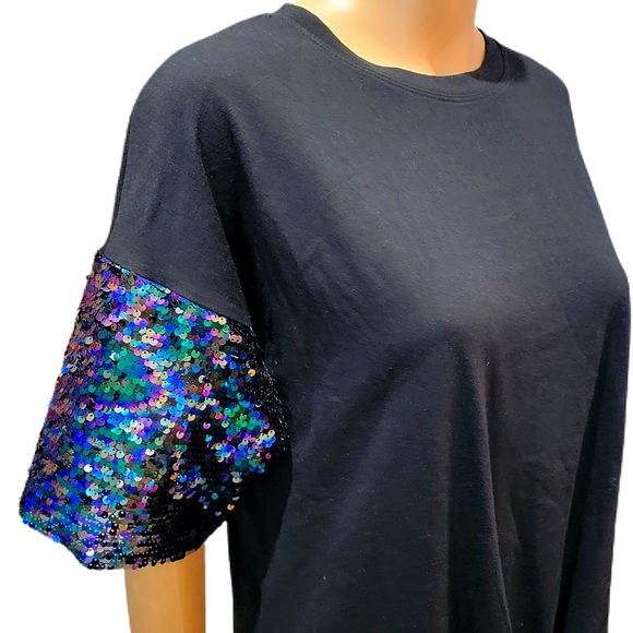 Wild Fable Black Top with Multi Color Sequin Sleeves NWT Small - Picture 2 of 5